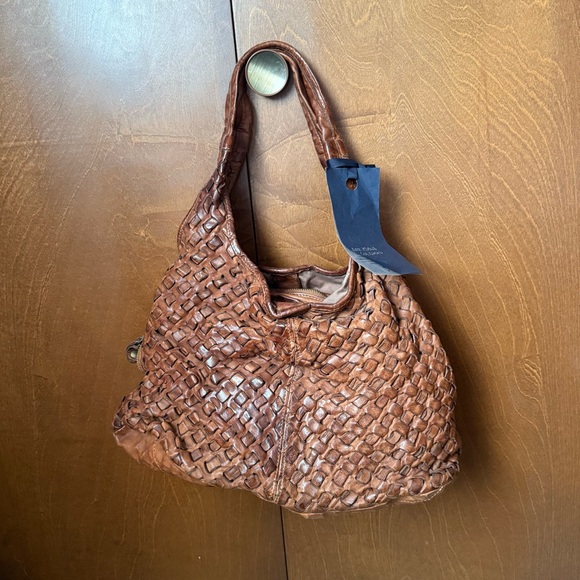 Langellotti Large Woven Distressed Italian Made Leather Hobo Bag NWT in Cuao - Picture 1 of 11